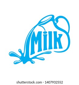 Milk logo template - jug with flowing milk splash - creative branding symbol