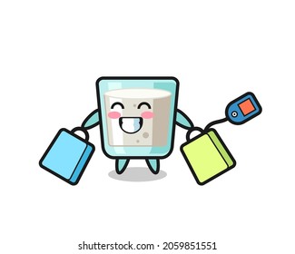 milk mascot cartoon holding a shopping bag , cute style design for t shirt, sticker, logo element