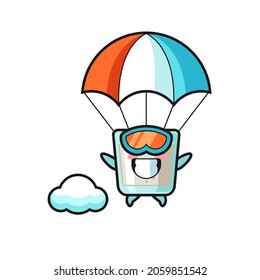 milk mascot cartoon is skydiving with happy gesture , cute style design for t shirt, sticker, logo element