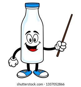 Milk Mascot with a Pointer - A vector cartoon illustration of a Milk Mascot holding a Pointer stick.