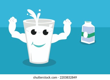 Milk Mascot Smiling and Strong. Editable Clip Art.