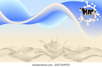 Milk minimal poster. Modern background with organic splash. Milk and dairy banner. Template with splashes and bolts