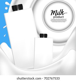 milk mockup with Splashing milk liquid, 3d illustration