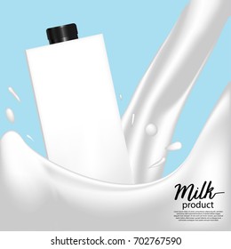 milk mockup with Splashing milk liquid, 3d illustration