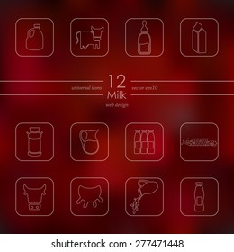 milk modern icons for mobile interface on blurred background