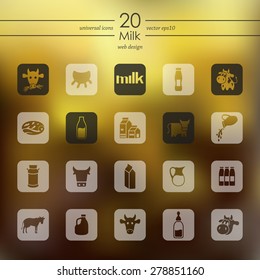 milk modern icons for mobile interface on blurred background