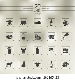 milk modern icons for mobile interface on blurred background