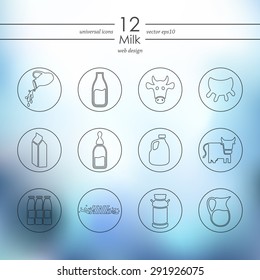 milk modern icons for mobile interface on blurred background