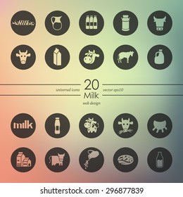 milk modern icons for mobile interface on blurred background