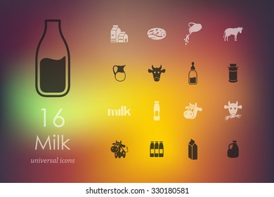 milk modern icons for mobile interface on blurred background