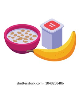 Milk muesli banana lunch icon. Isometric of milk muesli banana lunch vector icon for web design isolated on white background