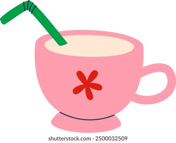 Milk In Mug With Straw Vector Illustration
