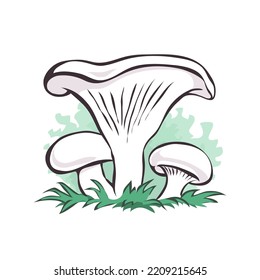 Milk mushroom. Edible forest mushroom. Brown mushroom cap. Delicious nutritious natural food. Healthy ingredient for cooking. Cartoon vector art illustration on white background. Hand drawn style