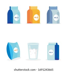 Milk on multiple packaged vector icon set