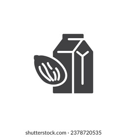 Milk pack and almond vector icon. filled flat sign for mobile concept and web design. Almond Milk glyph icon. Symbol, logo illustration. Vector graphics