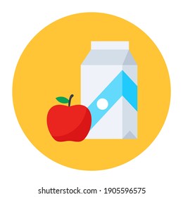 
Milk pack with apple, trendy style of healthy food icon