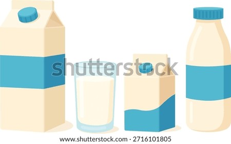 Milk pack. Milk bottle icon set. Set of milk in different packages: glass, carton, bottle. Vector illustration in flat style
