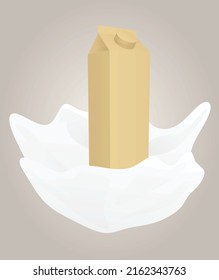 Milk pack in splash. vector