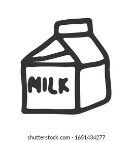 Milk pack vector icon. Hand draw style. Coffeeshop, cafe symbol for templates, menu, web design and infographics. Vector isolated illustration.