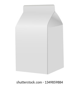 Milk Pack. White Paper Package Template Blank. 3d Fresh Juice Box. Empty Packet Design for Cow Yogurt. Disposable Gable Packaging. Square Bottle for Drink.