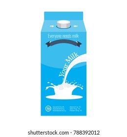 Milk package box mock up with ready milk splash design. Illustrated vector.