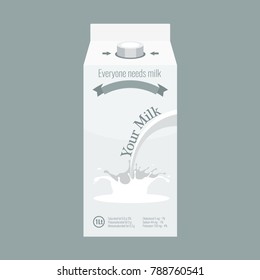 Milk package box mock up with ready milk splash design. Illustrated vector.