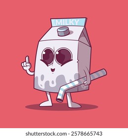 A Milk package character vector illustration. Drink, mascot design concept.