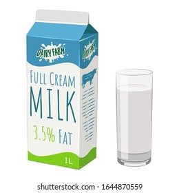 Un paquete de leche y un vaso de leche.