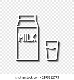 Milk package with glass simple icon vector. Flat design. White with shadow on transparent grid. 