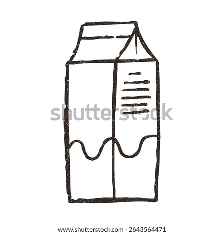 Milk package, hand drawn doodle, vector illustration isolated on white background. Outline sketch style with grunge vintage texture. Beverage cardboard box.