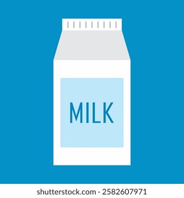 Milk in package isolated on blue background. Colorful Milk carton box icon. Elements for design dairy products, logo farm, grocery store, health food, etc. Vector flat design illustration, EPS 10. 