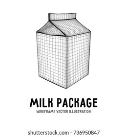 Milk package or juice box. Retail wireframe poly mesh vector illustration concept