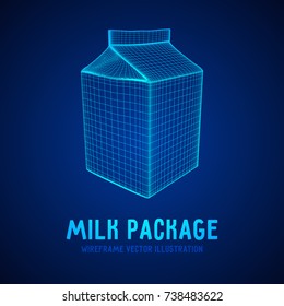 Milk package or juice box. Retail wireframe poly mesh vector illustration concept