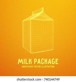 Milk package or juice box. Retail wireframe poly mesh vector illustration concept