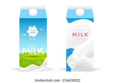 Milk package product design template. Vector illustration set labels for dairy.