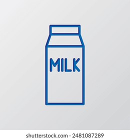 Milk package simple icon vector. Flat design. Paper cut design. Cutted blue symbol with shadow. Gray background.ai