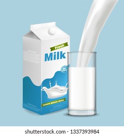 Milk package Vector realistic with splash. Product placement mock up. Label design. Splash milk backgrounds
