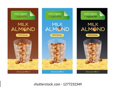 Milk packaging design. Set of design box. Brown, blue and black pack design milk. 