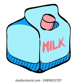 Milk packaging halftone icon hand drawn color vector illustration