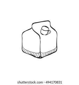Milk packaging icon in doodle sketch lines. Food breakfast paper carton