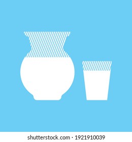 Milk packaging icons set. Jug and glass for milk