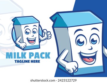 Milk Packet Cartoon character Mascot Logo Thumbs up vector illustration