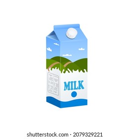 Milk packet isolated on white background. Vector illustration of carton pack. Paper box design for drink milk product.