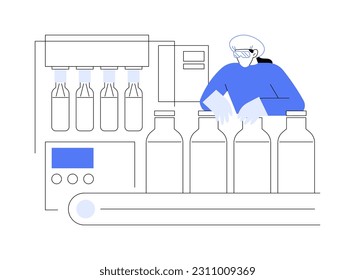 Milk packing abstract concept vector illustration. Milk packing machine, food industry, dairy products, retail container, automated technology, liquid packaging solution abstract metaphor.