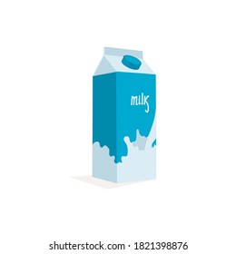 Milk paper box. Dairy beverage carton with screw cap. Natural fresh healthy product packaging template design flat vector illustration isolated on white background