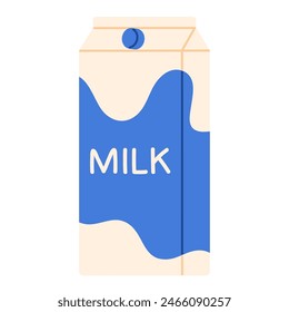 Milk in paper box. Dairy product. Healthy food lifestyle. Vector illustration in cartoon style. Isolated on white background