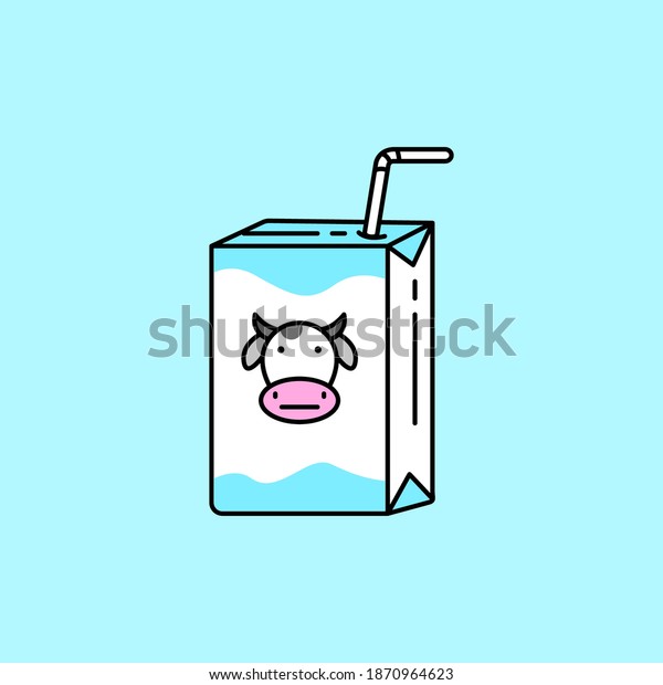 青の背景に牛乳と紙箱の包装とストローベクターイラスト 線形のミルクの色のアイコン のベクター画像素材 ロイヤリティフリー