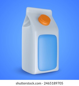 Milk paper packaging in 3d cartoon style. Cute realistic render element isolated on color background. Soft child toy. Bright vector illustration.