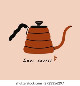Milk pitcher, coffee kettle. Unique trendy style. Coffee Icon for menus, coffee shop, cafe, restaurant. Hand drawn modern Vector illustration. Isolated design element. Sticker, logo, print template 