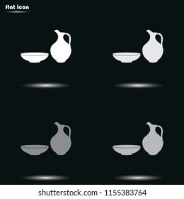 Milk pitcher flat grayscale vector illustration. Simple jug and bowl icon.